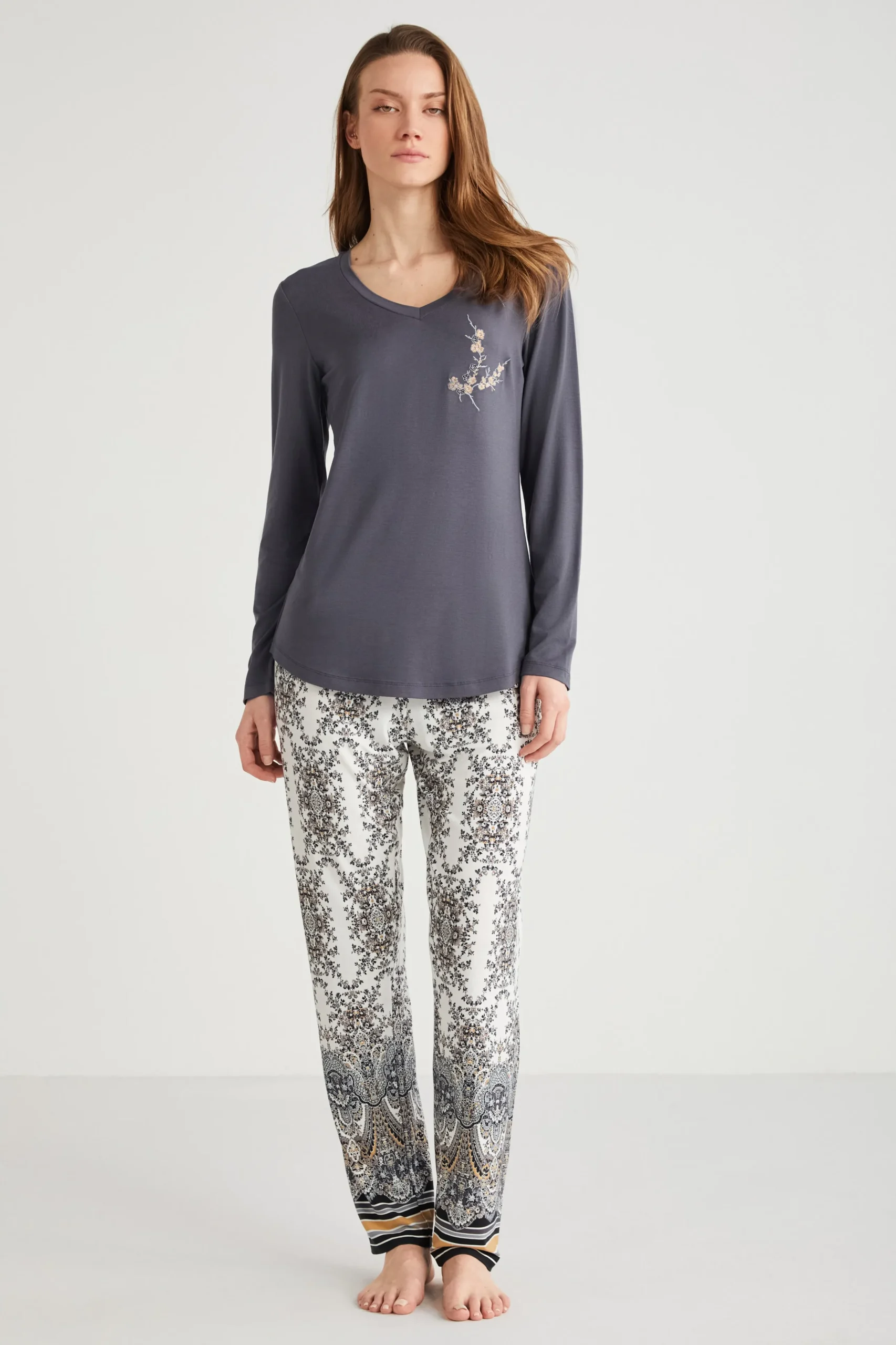 Ethnic Patterned Pajama Set 9716