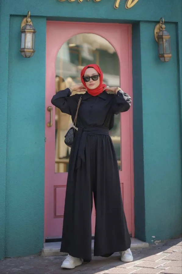 Elegant Buttoned Belted Jumpsuit – Perfect for Modest Hijab Fashion