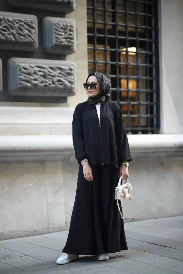 Hijab Modest Set Zippered Top & Wide-Leg Trousers