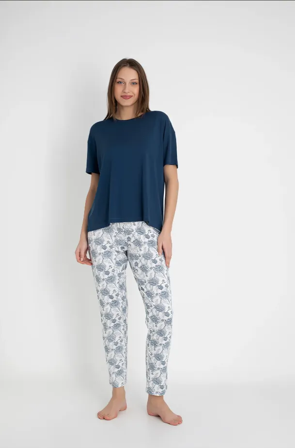 Midnight Bloom: Comfort Mood Pajama Set for Effortless Tranquility 2753