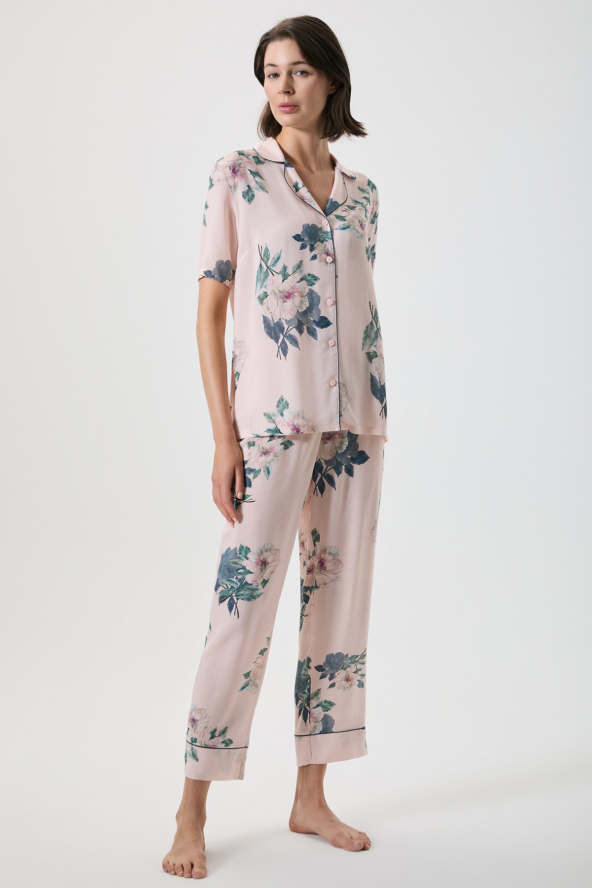 Floral Print Shirt Collar Pajama Set 20202