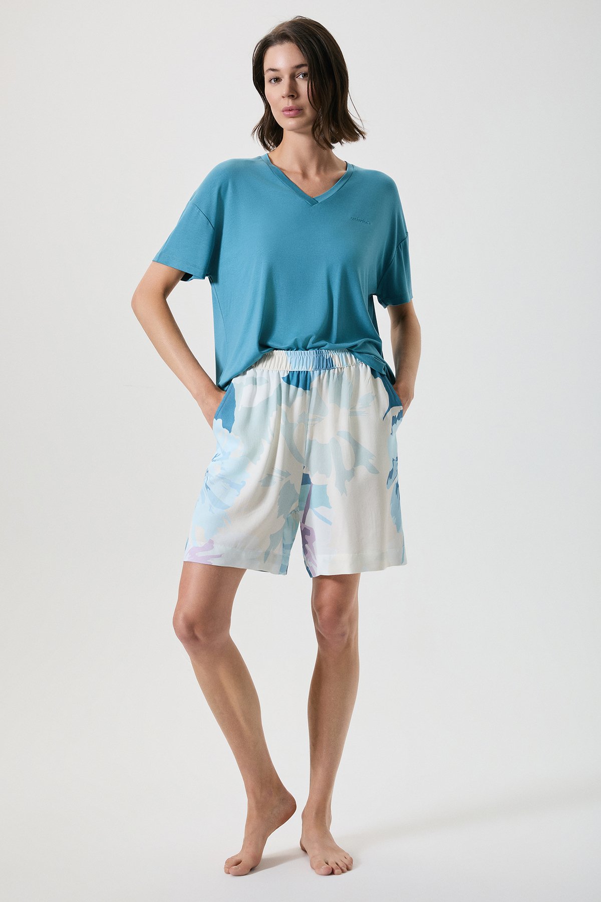 Floral Print, Relaxed Fit Shorts Set 20227