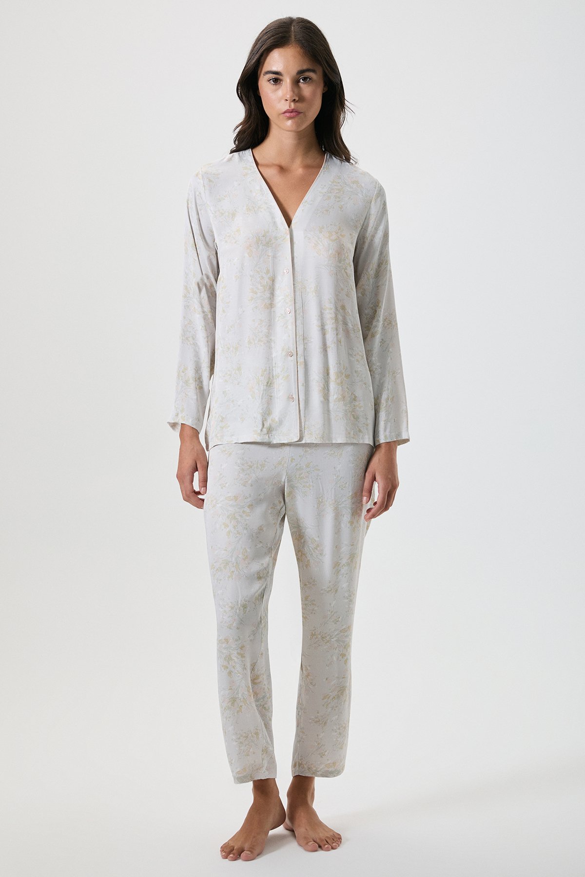 Floral Print, Relaxed Fit Shirt Pajama Set 20233