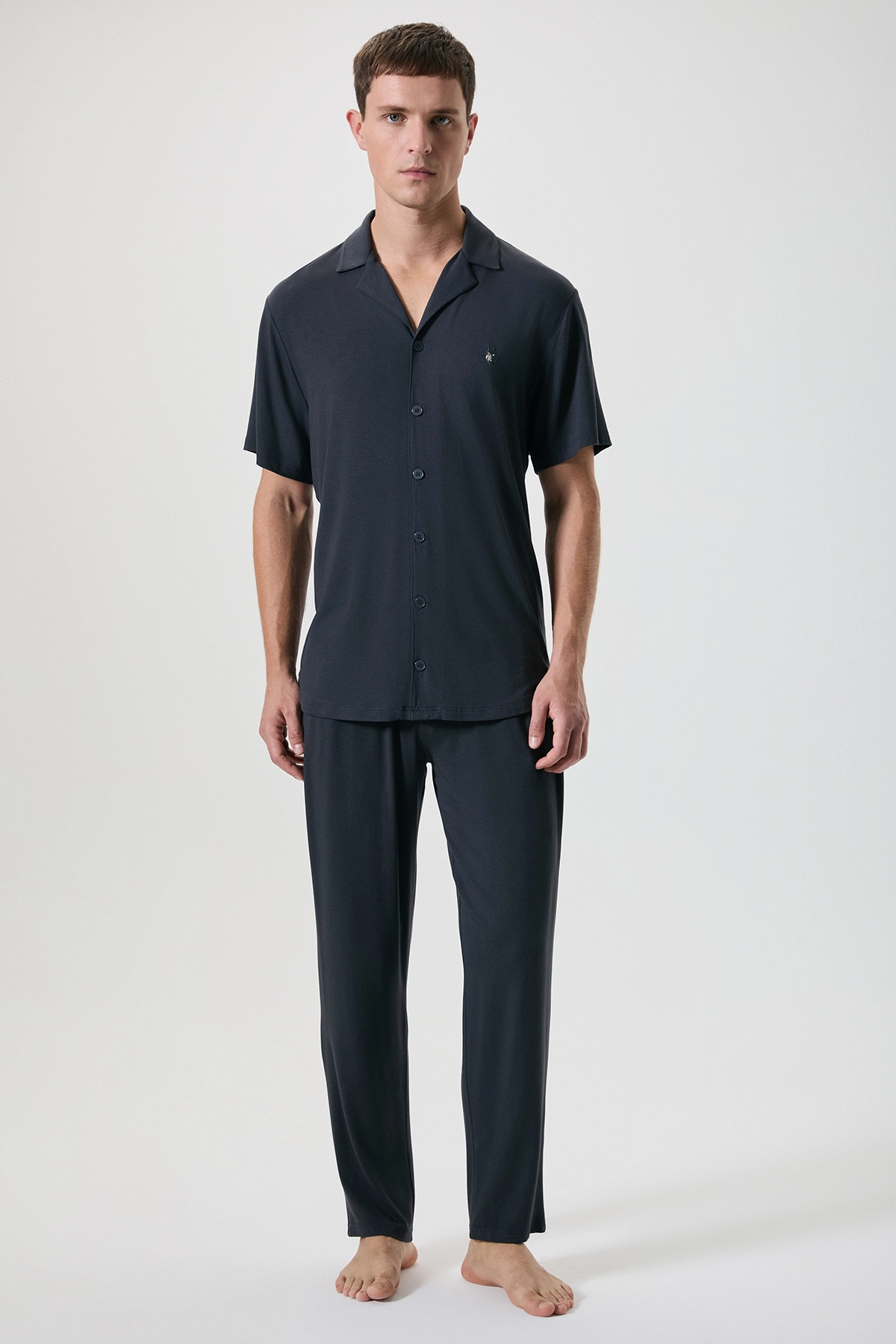 Modal soft textured buttoned pajama set FT801