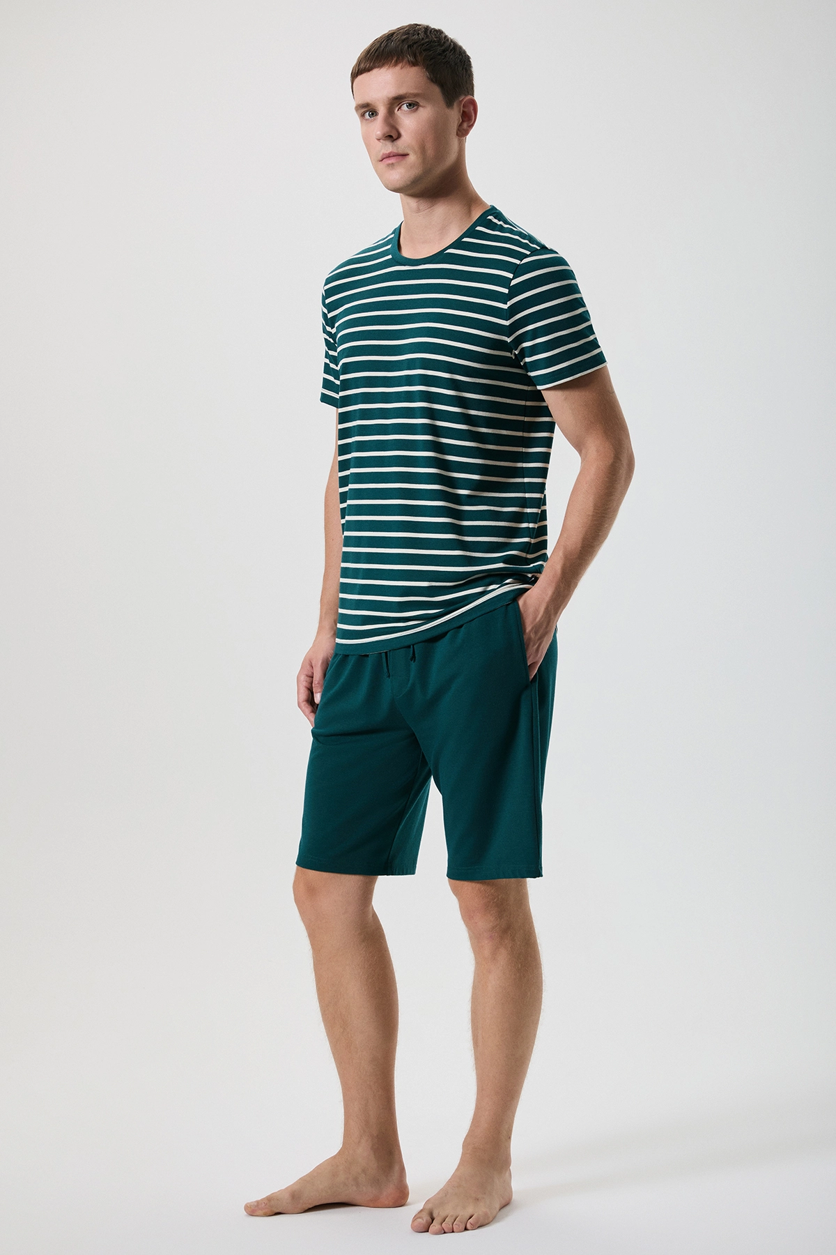Soft textured striped shorts set FT805
