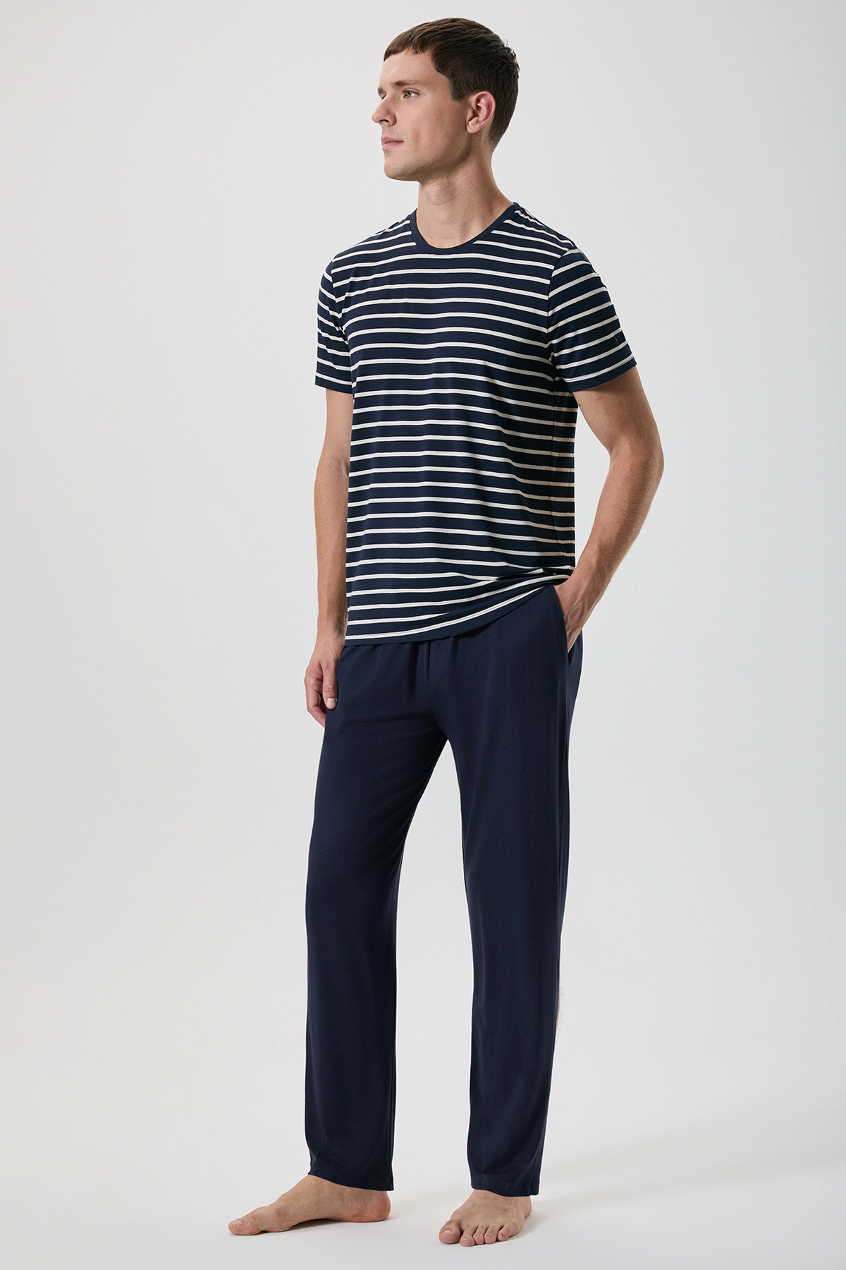 Soft textured striped pajama set FT809