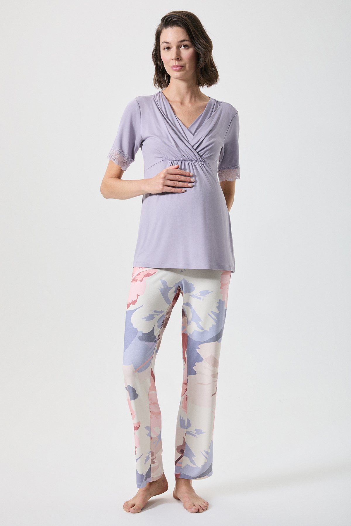 Breastfeeding Themed Detailed Maternity Pajama Set 20243