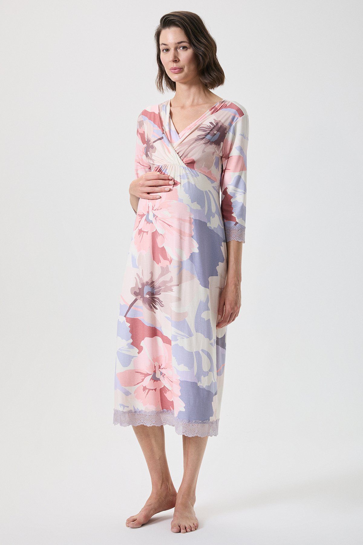 Maternity Nightgown With Floral Pattern and Nursing Detail 20246